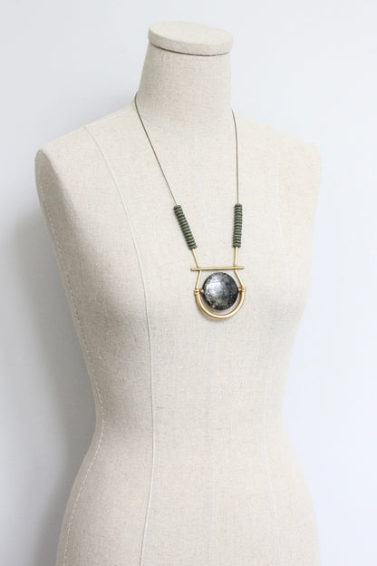 LEX223 Black and moss geometric pendant necklace