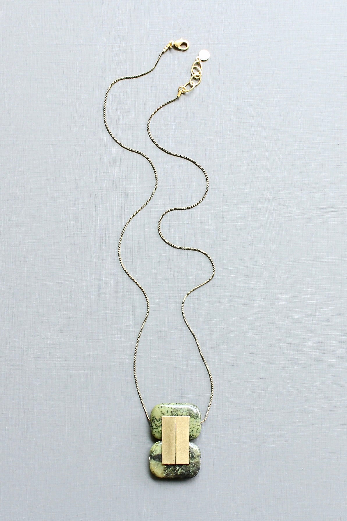 LEX224 Green jasper geometric pendant necklace