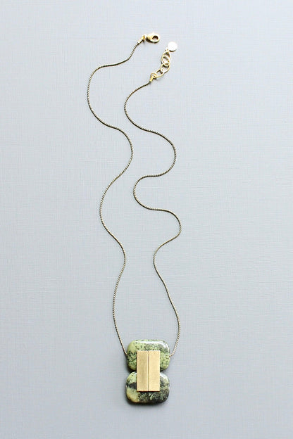 LEX224 Green jasper geometric pendant necklace