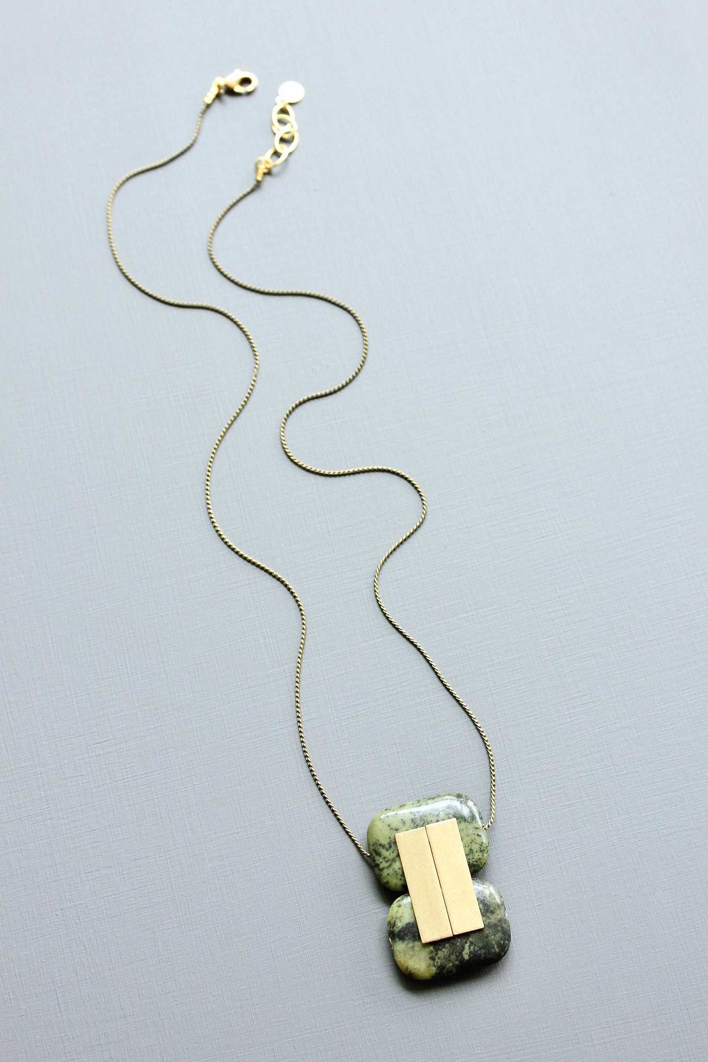 LEX224 Green jasper geometric pendant necklace