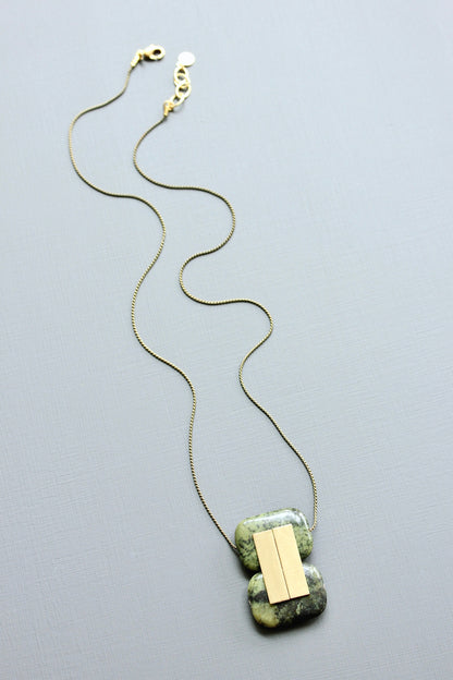 LEX224 Green jasper geometric pendant necklace