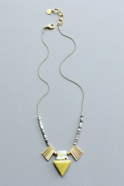 LEX317  Green jade geometric ArtDeco pendant necklace