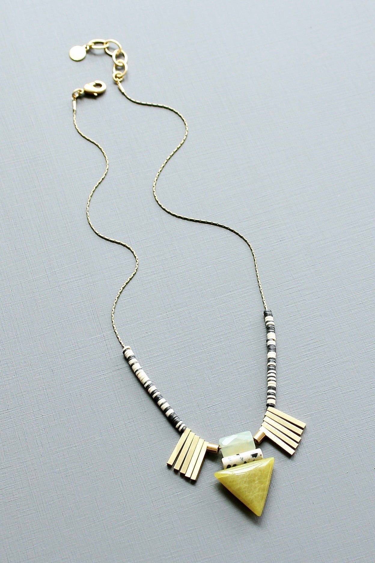 LEX317  Green jade geometric ArtDeco pendant necklace