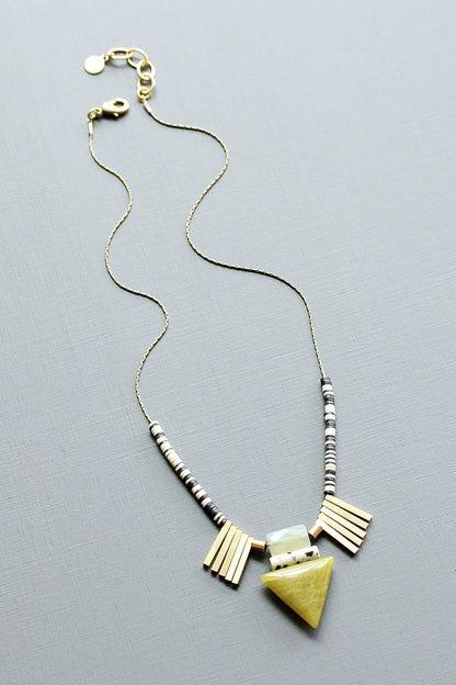 LEX317  Green jade geometric ArtDeco pendant necklace