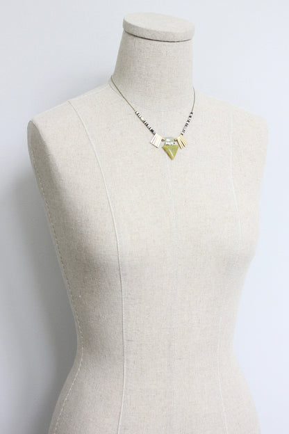 LEX317  Green jade geometric ArtDeco pendant necklace