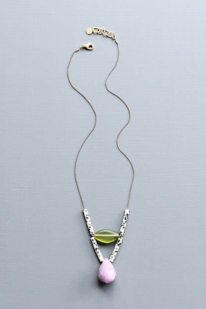 LEX319  Purple and Dalmatian jasper geometric necklace