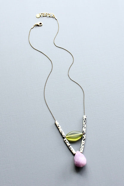 LEX319  Purple and Dalmatian jasper geometric necklace