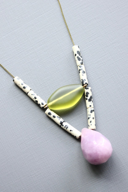 LEX319  Purple and Dalmatian jasper geometric necklace