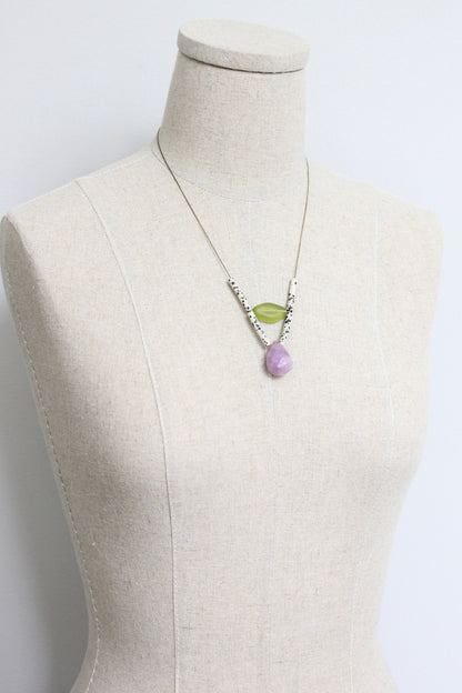 LEX319  Purple and Dalmatian jasper geometric necklace