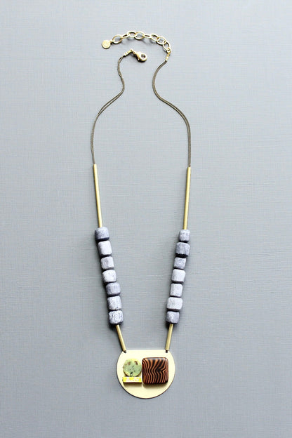 LEX321 Abstract glass and jasper pendant necklace