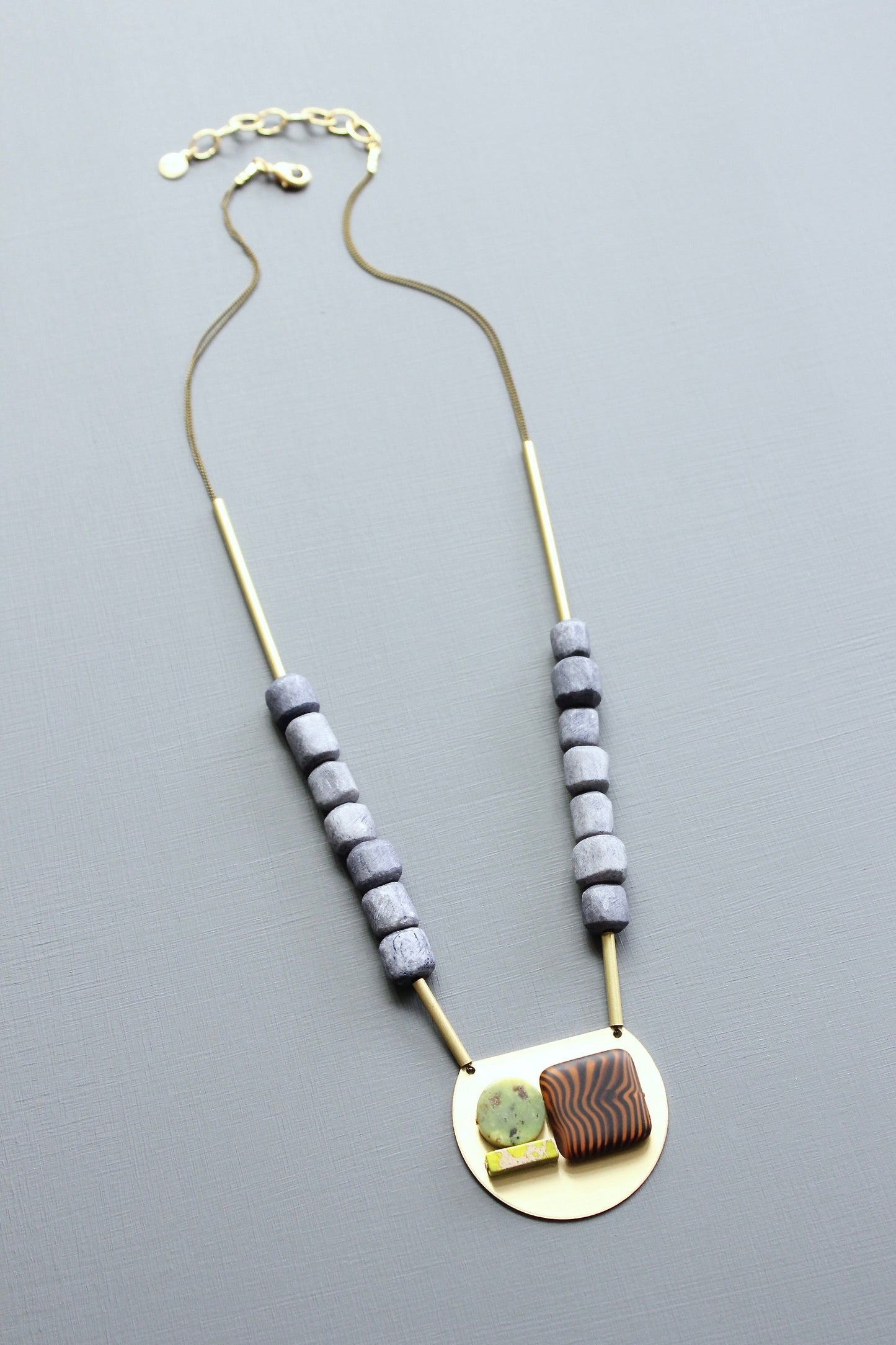 LEX321 Abstract glass and jasper pendant necklace
