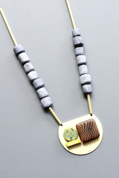 LEX321 Abstract glass and jasper pendant necklace