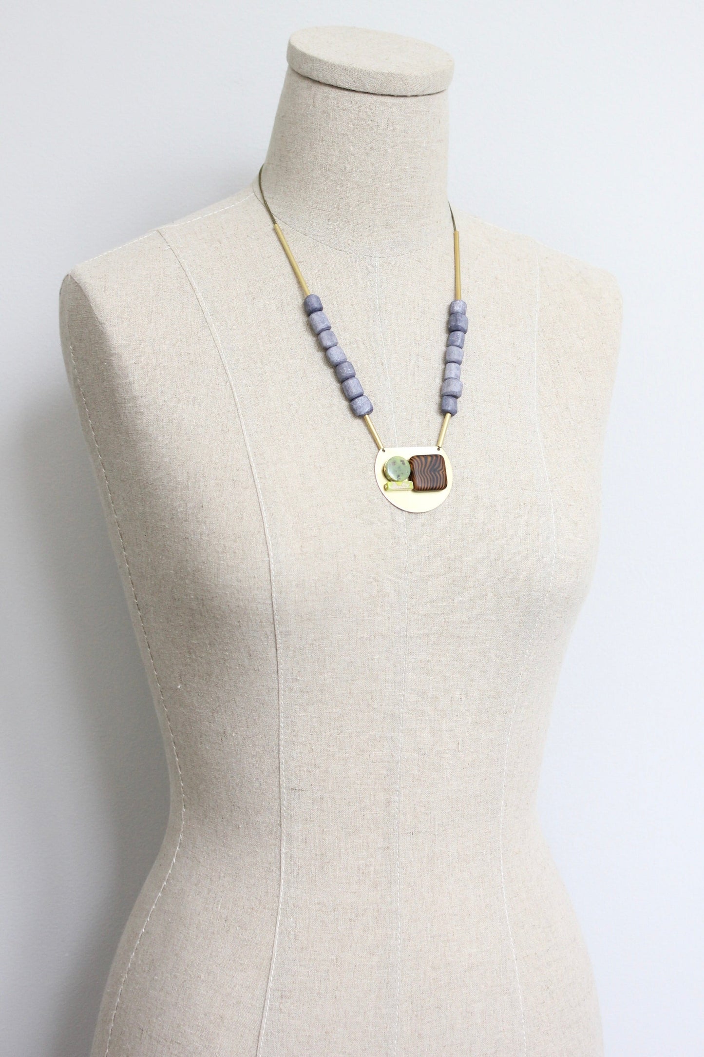 LEX321 Abstract glass and jasper pendant necklace