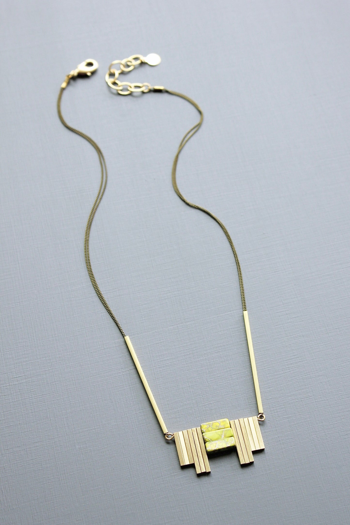 LEX418 Green jasper ArtDeco pendant necklace