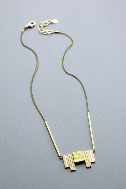 LEX418 Green jasper ArtDeco pendant necklace