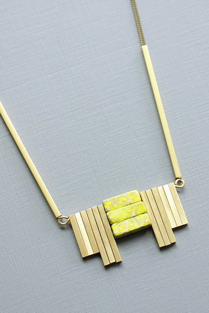 LEX418 Green jasper ArtDeco pendant necklace