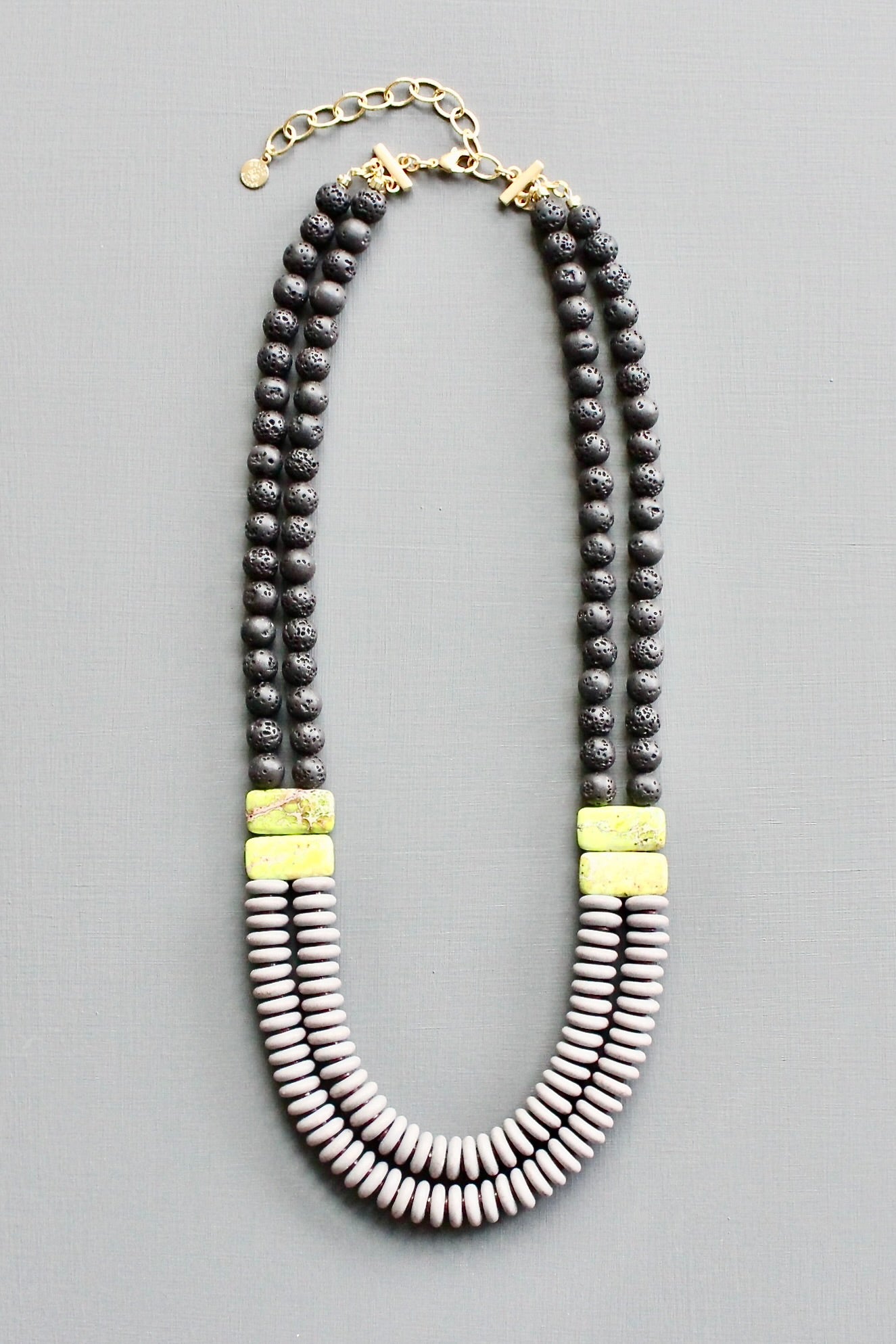LEX421 Double strand lavender and black necklace