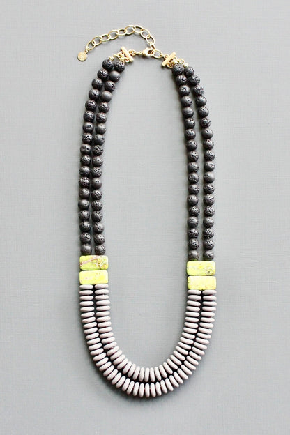 LEX421 Double strand lavender and black necklace