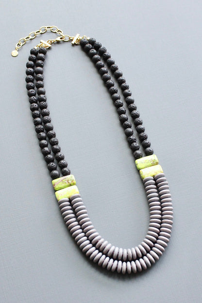 LEX421 Double strand lavender and black necklace
