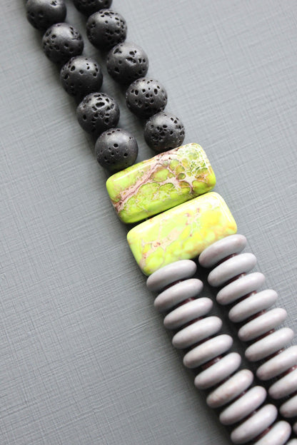 LEX421 Double strand lavender and black necklace
