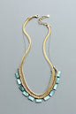 LEX517  Green shell and snake chain triple-strand necklace