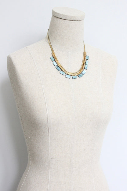 LEX517  Green shell and snake chain triple-strand necklace