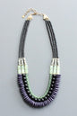 LEX621 Triple strand purple and green necklace