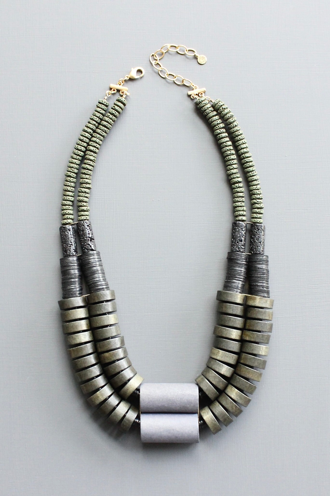LEX821 Double strand wood and lava bead necklace