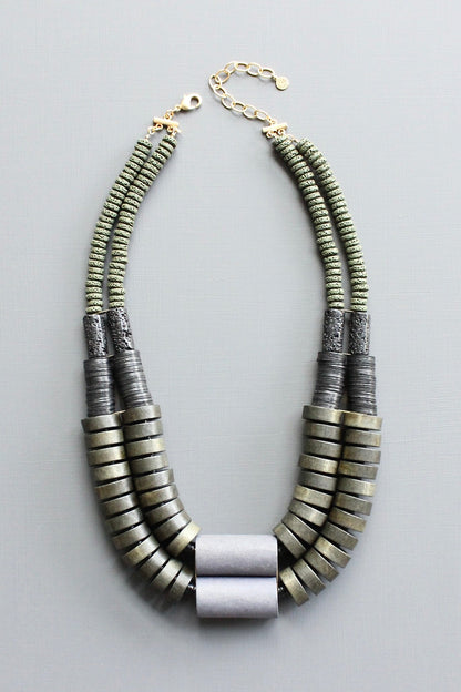 LEX821 Double strand wood and lava bead necklace