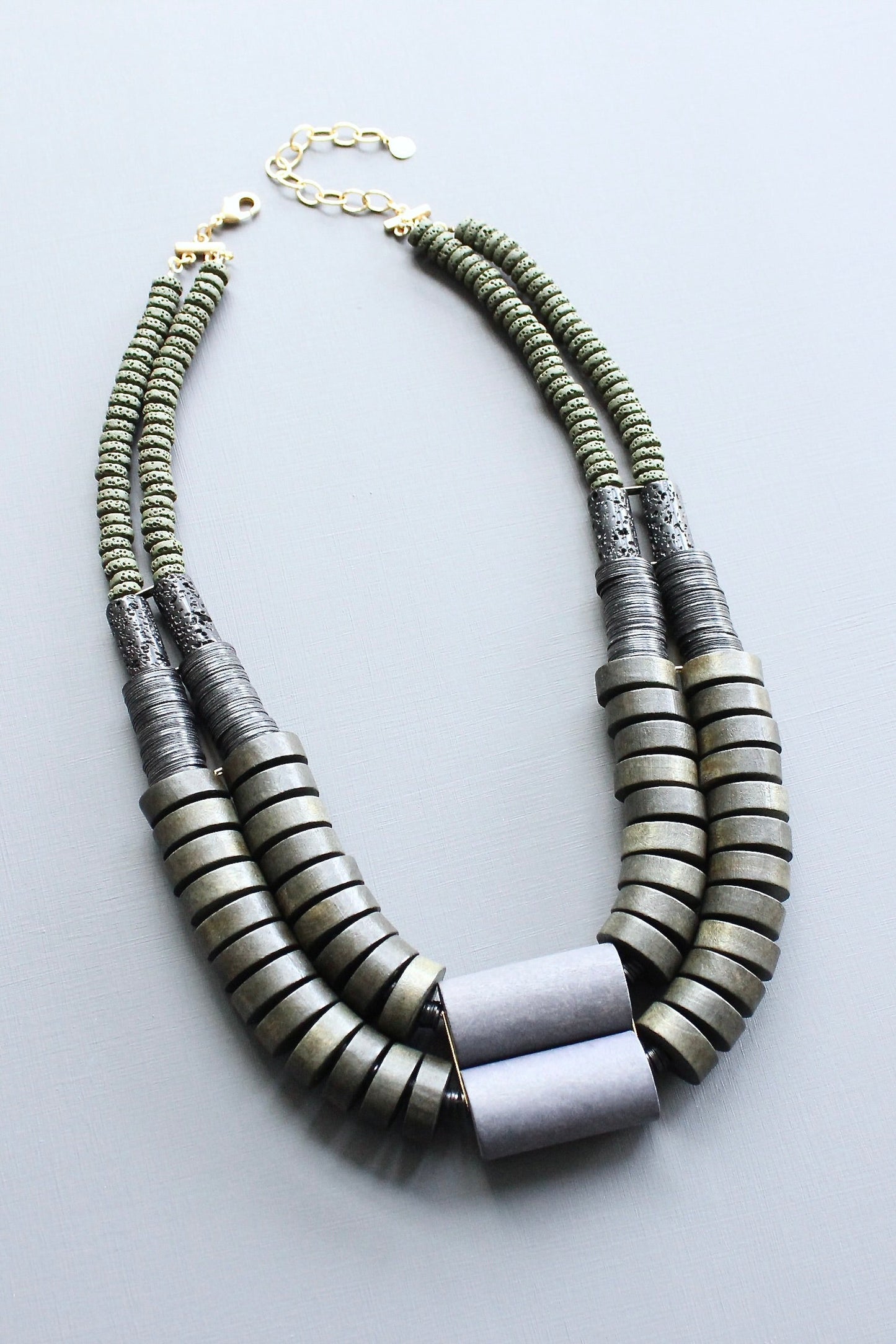 LEX821 Double strand wood and lava bead necklace