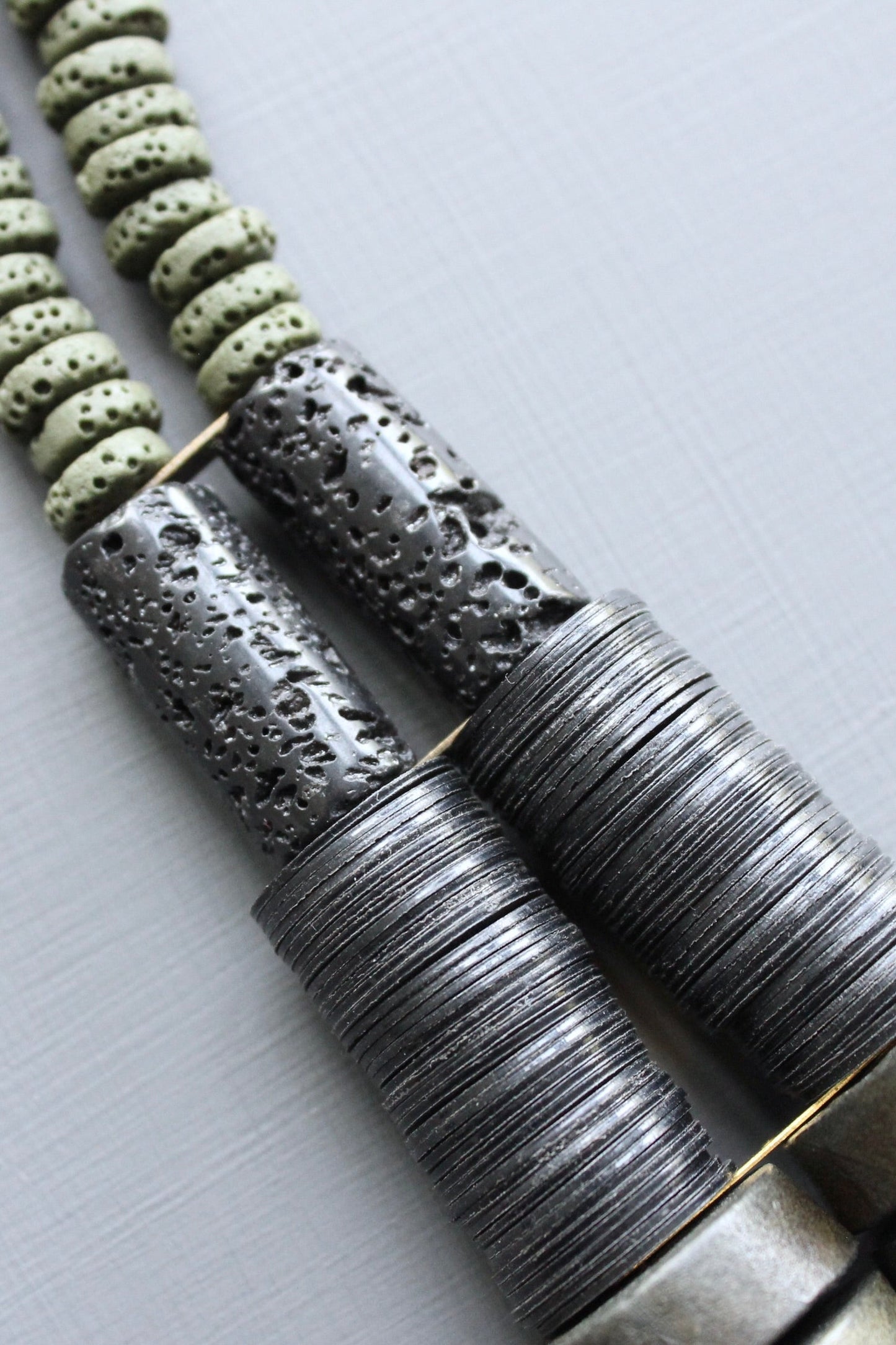LEX821 Double strand wood and lava bead necklace