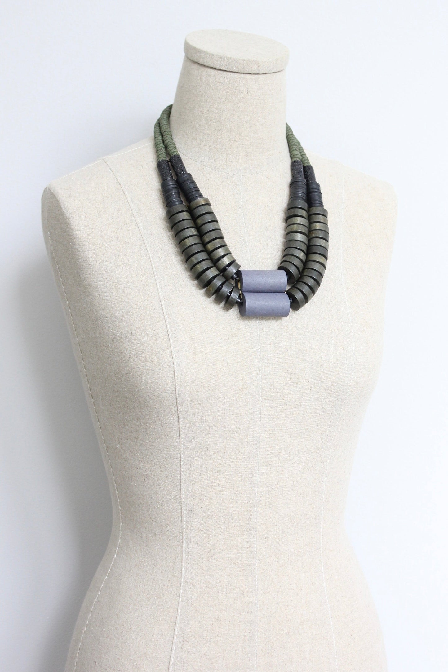 LEX821 Double strand wood and lava bead necklace