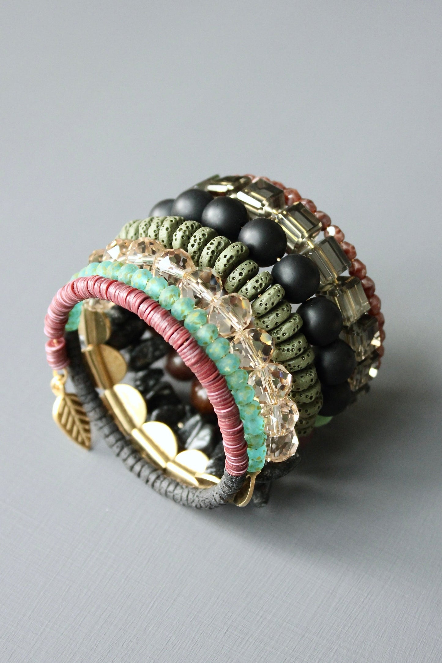 LEXB02 Moss and cocoa wrap bracelet