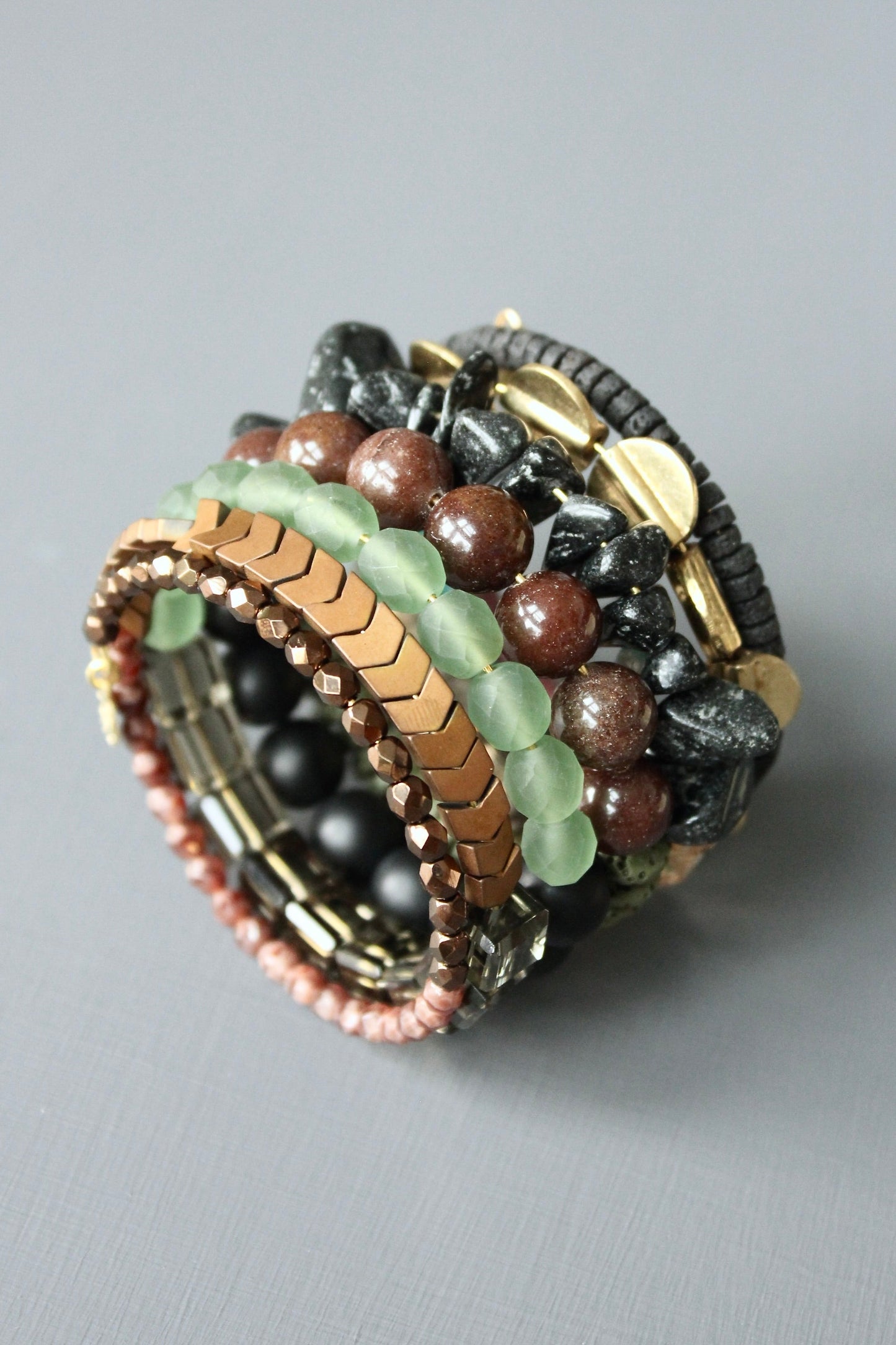 LEXB02 Moss and cocoa wrap bracelet
