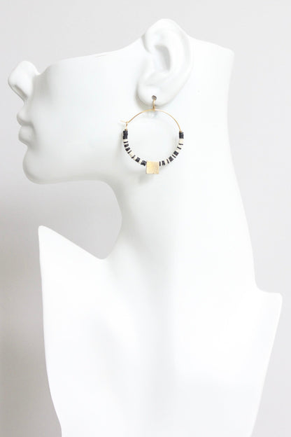 LEXE06 Black and white vulcanite hoop earrings