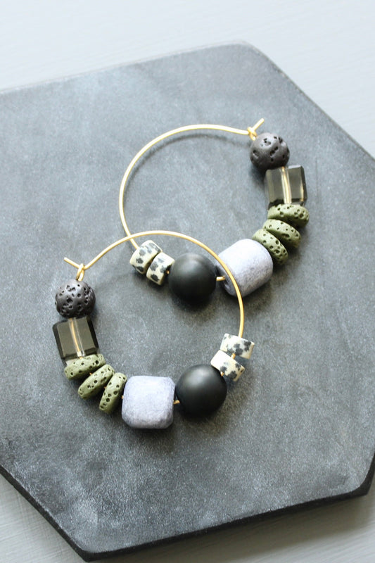 LEXE08 Multi-stone hoop earrings