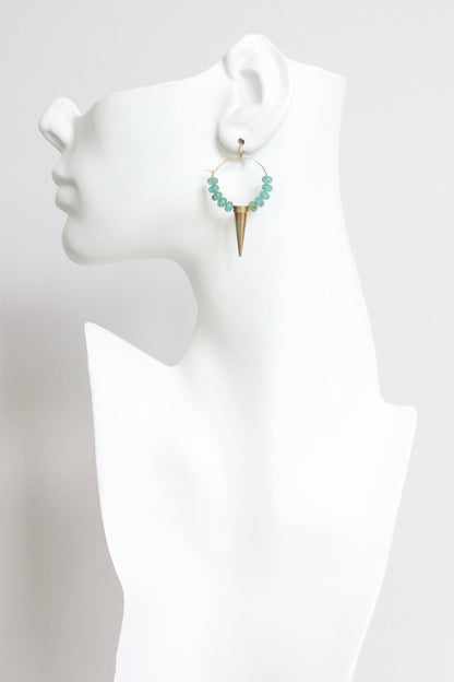 LEXE12 Aqua and spike mini hoop earrings