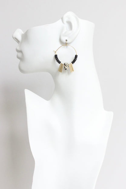 LEXE13 Lava bead and Dalmatian jasper hoop earrings