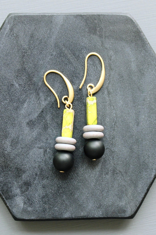 LEXE18 Green jasper and jet earrings
