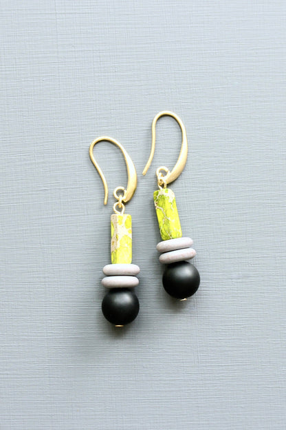 LEXE18 Green jasper and jet earrings