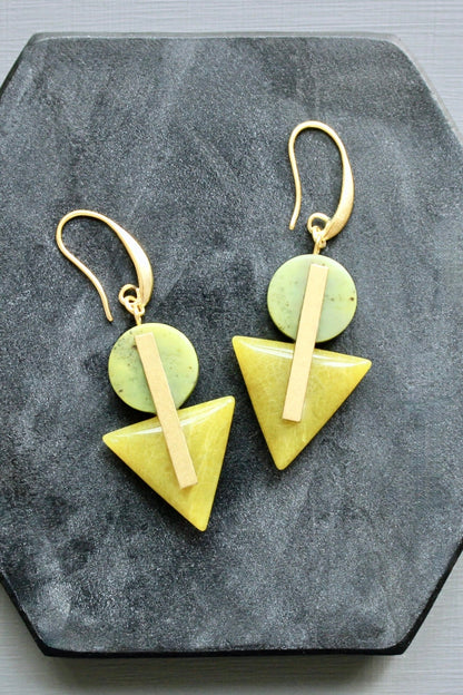 LEXE19 Green jasper and jade geometric earrings