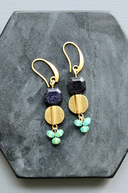 LEXE22 Blue goldstone and aqua earrings