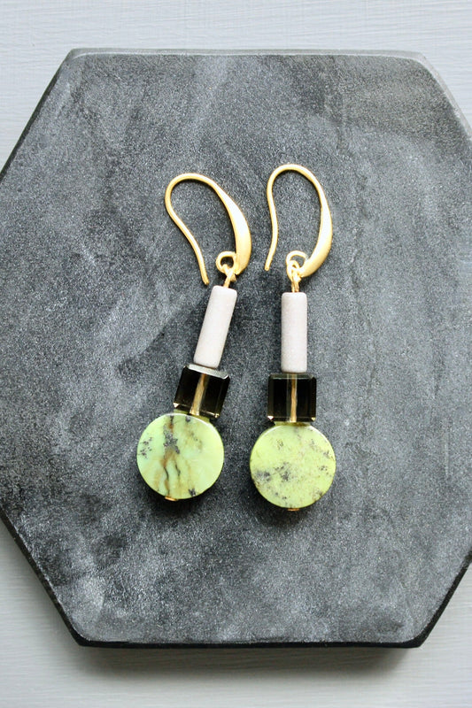LEXE23 Green and gray geometric earrings
