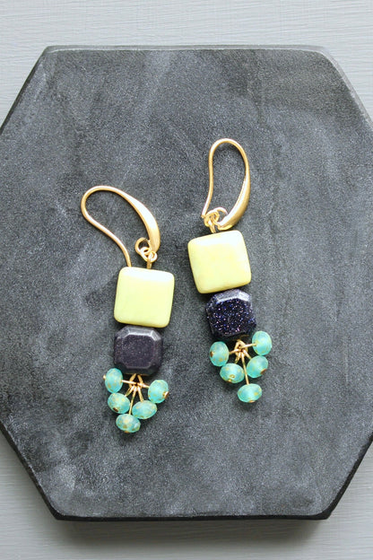 LEXE24 Green jasper and blue goldstone earrings
