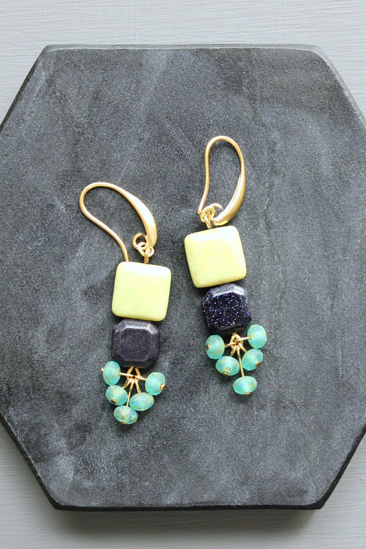 LEXE24 Green jasper and blue goldstone earrings