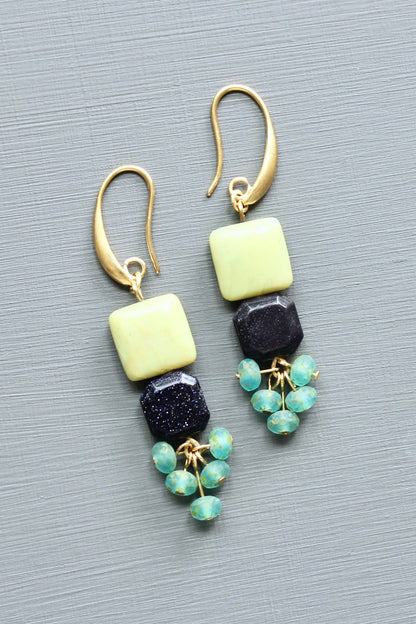 LEXE24 Green jasper and blue goldstone earrings