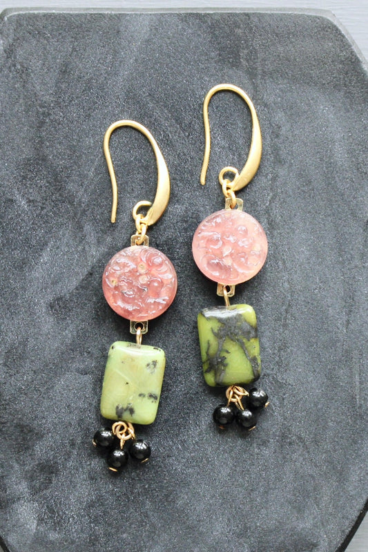 LEXE29 Purple and green cluster earrings