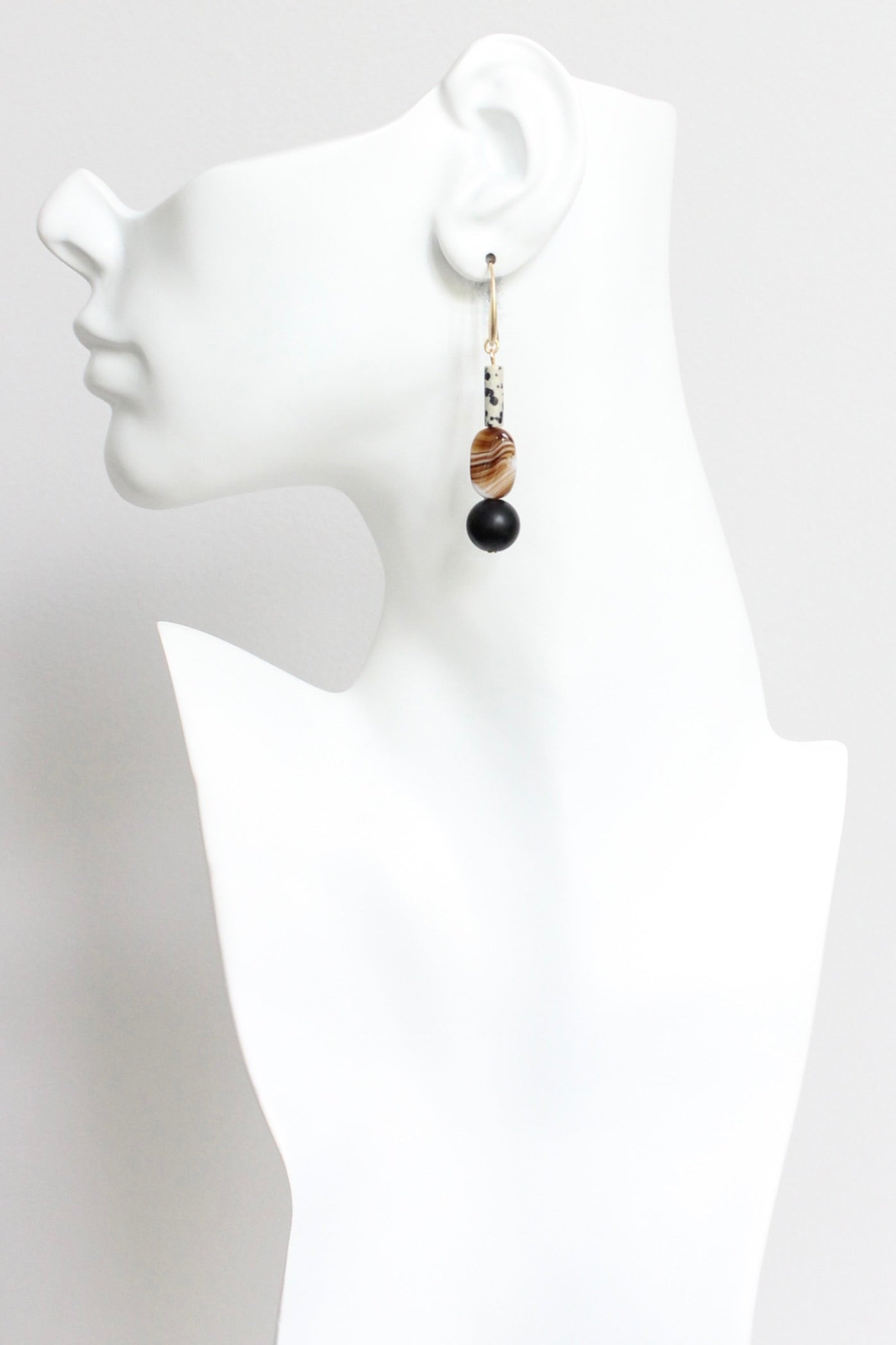 LEXE30 Dalmatian jasper and jet earrings
