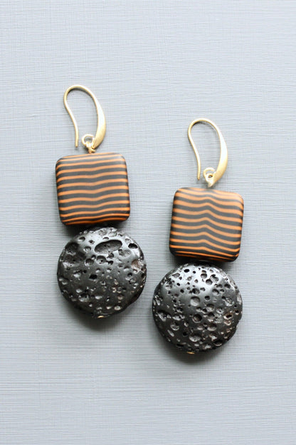 LEXE32 Striped glass and lava earrings