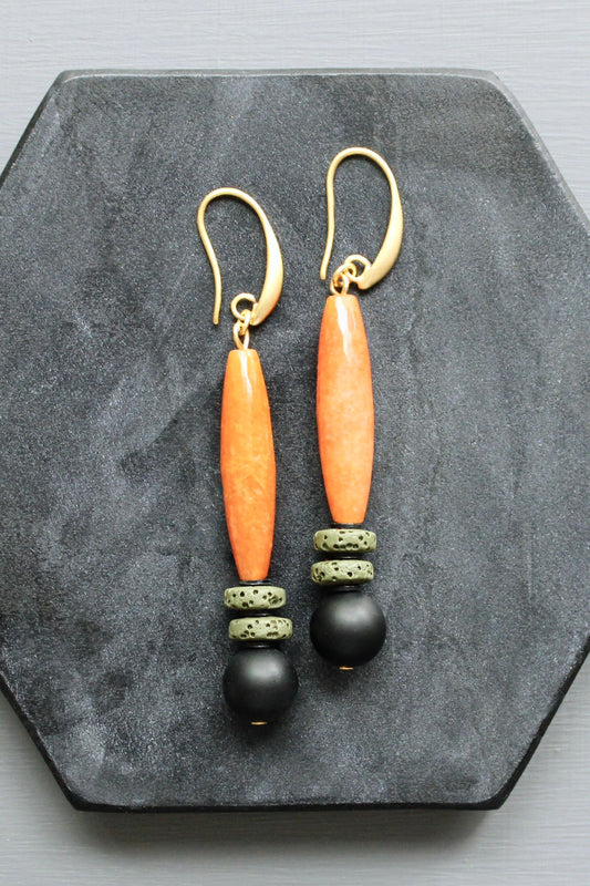 LEXE36 Carnelian jade and jet earrings